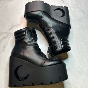 Killstar Black Heeled Boots with Crescent moon Design platform wedge 10 gothic